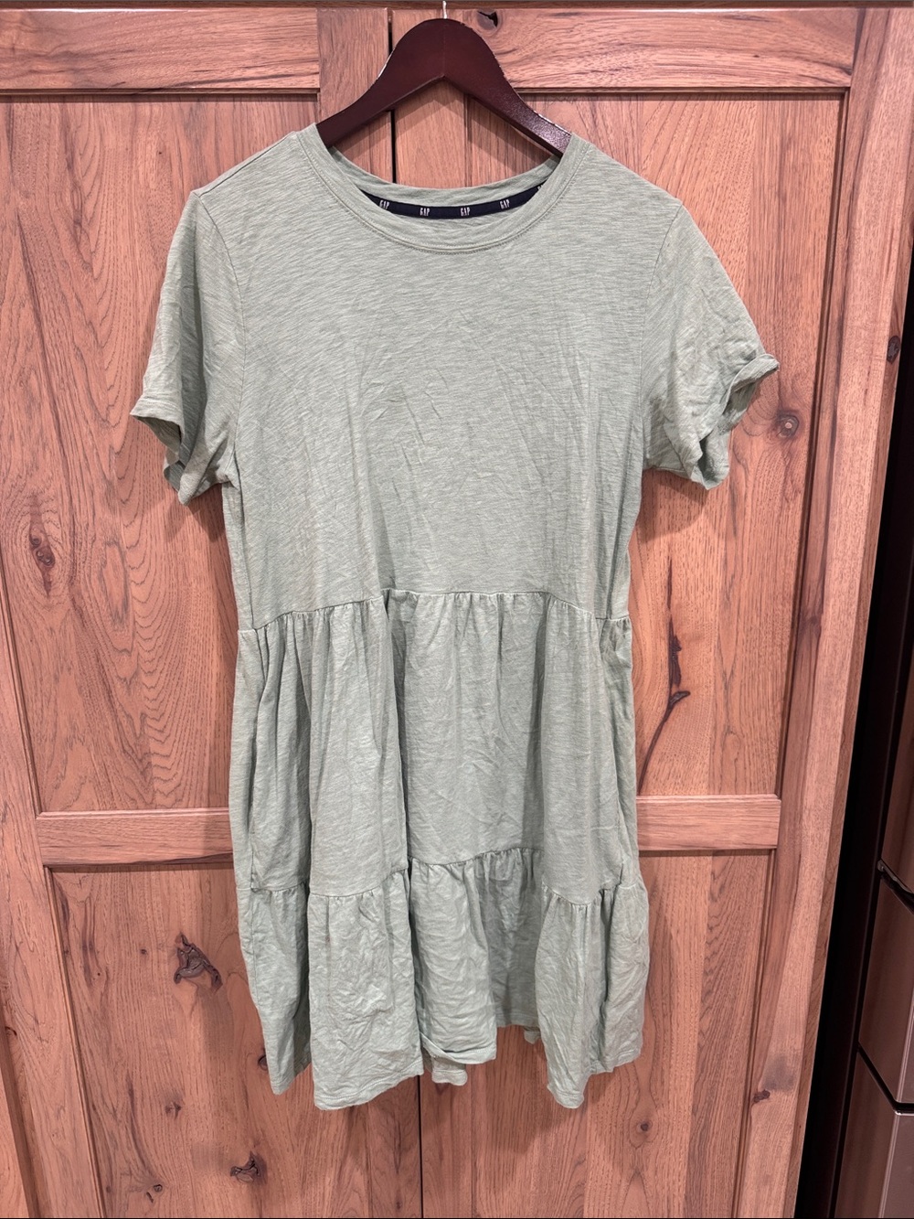 GAP Sage Green Short-Sleeve Tiered Casual Dress